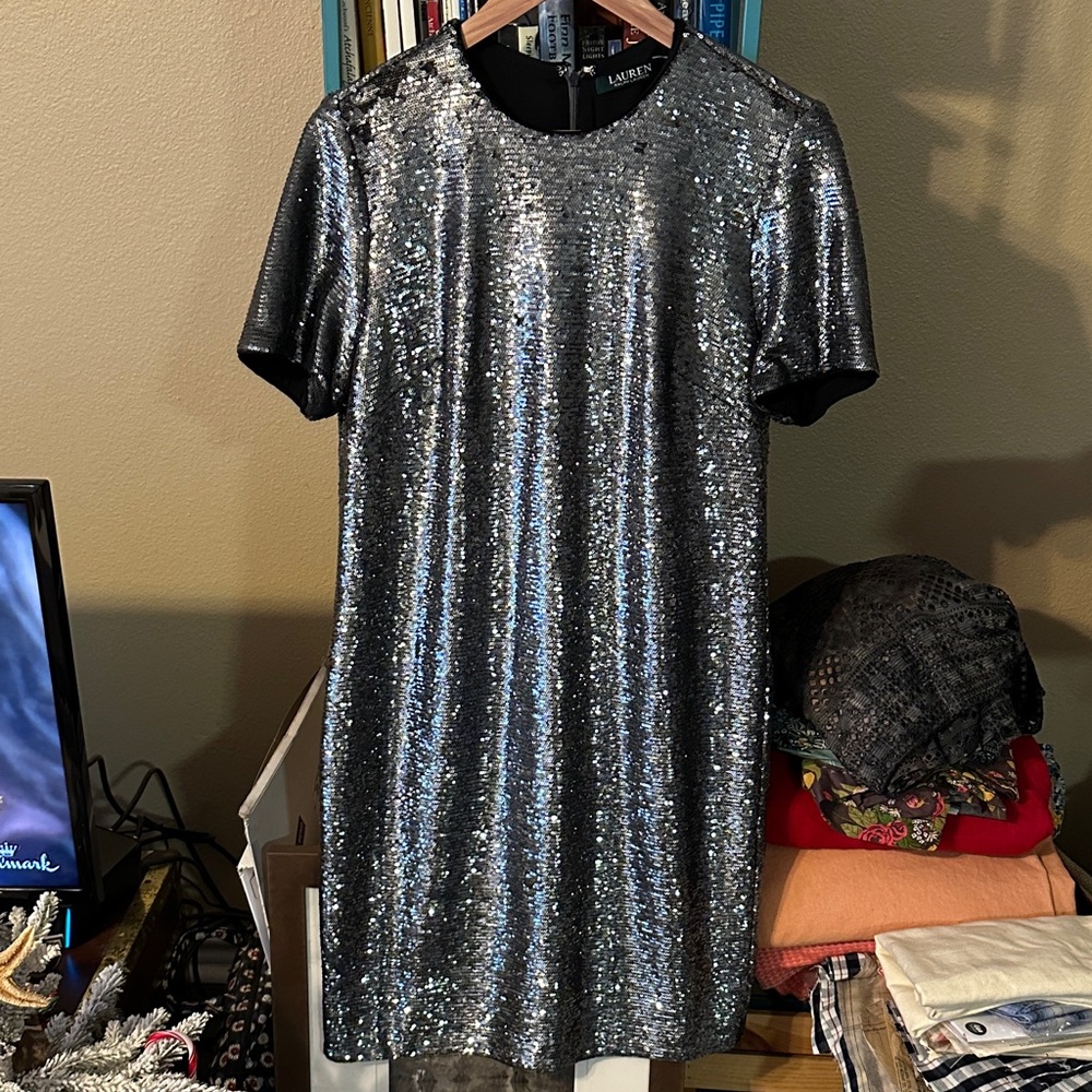 Lauren Ralph Lauren Silver Gray Sequin Party Dress